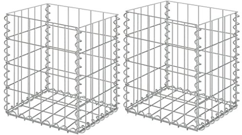 vidaXL 2x Gabion Baskets Cage Mesh Wire Stone Basket Outdoor Spiral Gabion Gravity Retaining Wall Planter Garden Galvanised Steel 30x30x40 cm