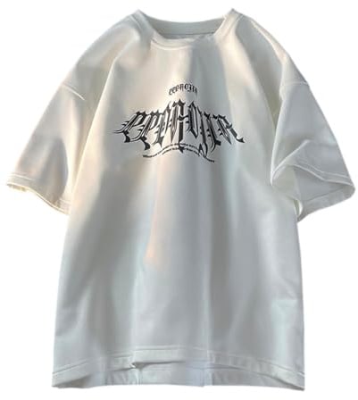 T-shirt da uomo vintage girocollo con grafica t-shirt hip hop a maniche corte, bianco, XX-Large