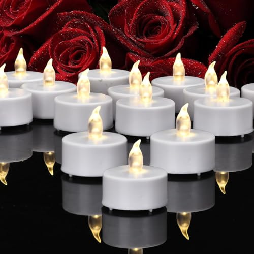 50Pack Flameless LED Tea Lights Candles Battery Operated Warm White | Realistic and Bright Flickering Long Lasting 200Hours Electric Candles for Seasonal & Festival Party Home Decoration