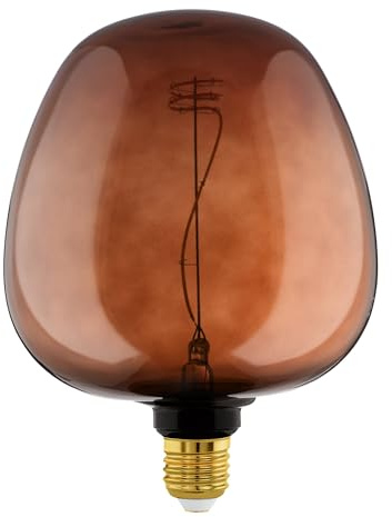 EGLO XXL E27 Lampe dimmbar, Spiral LED Retro Glühbirne Big Size | extra-großes Vintage Deko Leuchtmittel in Cognac braun, 4 Watt, 40 Lumen, warmweiß, 2000 K, L 25,5 cm