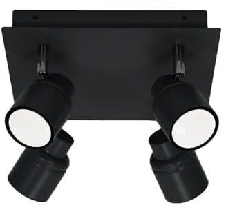 ValueLights | Matt Black 4 Way Square Ceiling Spotlight Adjustable GU10 Spotlight | Bath Ceiling Lights, Home Décor & Improvement Essential | Mains Wired