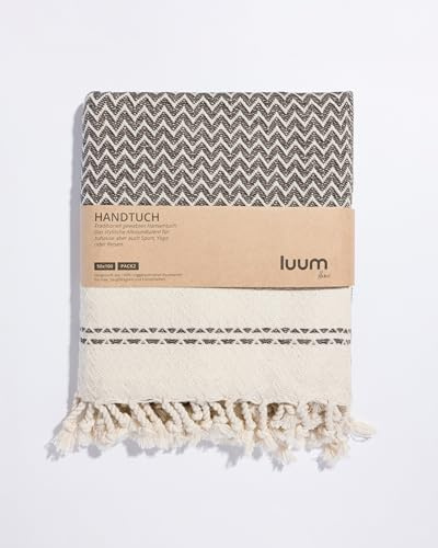 Luum® 2er Hamam Handtücher Set für Küche & Bad, schnelltrocknend & fusselfrei, Sporthandtuch, Turkish Hand Towel, Haarturban, kein Mikrofaser, 100% Baumwolle, Latte, 50x100, Geschenkset