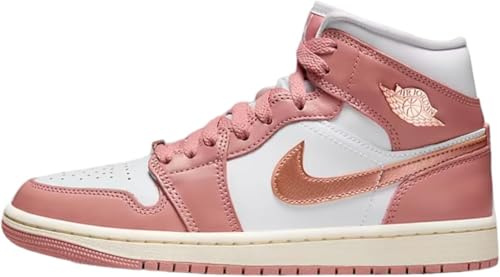 Nike Men's Air Jordan 1 Mid Basketball Shoes, Red Stardust Metallic Copper, 6