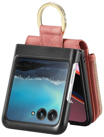 COQUE Etui Cuir Motorola Razr 40 Ultra,Étui en Cuir de téléphone Portable de Fente de Carte de Portefeuille de Fermeture à glissière Pliante magnétique pour Motorola Razr 40 Ultra-Rose