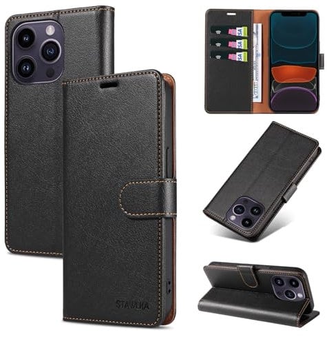 STAWLKA Case for iPhone 12 Pro Max, Premium PU Leather Flip Magnetic Buckle Wallet Case Kickstand Blocking RFID Shockproof Protective Phone Cover for iPhone 12 Pro Max - Black