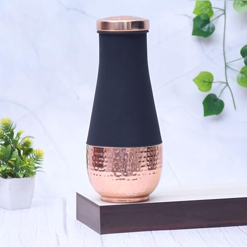 Pure Copper Silk Black Tulip Jar with Inbuilt Glass Capacity 1400ML Black Copper 4.5 x 4.5 x 10.5 Inches