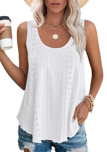 DUOEASE Top Damen Sommer Weiß Tank Top Ärmellose Oberteile Sommermode Locker Shirt XL