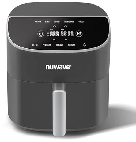 Nuwave 8QT Brio Air Freyer Plus Kaltgrau, digitaler LED-Touchscreen mit kaltweißer Anzeige, 22°F ~ 450°F bei 5°, 3-Watt-Alternativen, 5 Kochfunktionen, 50 Speicherplätze, Letzte