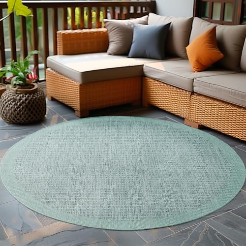Carpetsale24 In- & Outdoor Teppich Wetterfest 160 cm Rund Einfarbig Blau - Waschbar, Wasserfest, Pflegeleicht und Flachgewebe - Ideal für Balkon, Garten, Terrasse und als Küchenteppich