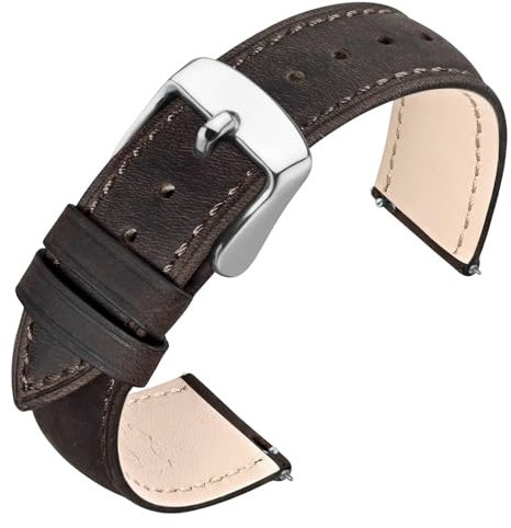 ANNEFIT Uhrenarmband 19mm für Herren Damen, Lederarmband Vintage, Schnellverschluss Ersatzarmband (Dunkelbraun)