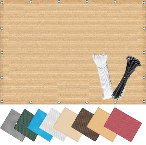 Windschutz Balkonverkleidung 0.7 x 2.5 m, Meterware, Sonnenschutz Atmungsaktiv Sichtschutz, Leicht Transparent, Sichtschutz Zaun Balkonmarkisen, mit Ösen Kordel, für Garten, Sandgelb