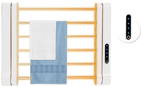 Handtuchheizkörper Elektrisch 350 x 270mm, Handtuchtrockner Elektrisch für Bad, Badheizkörper Elektro mit Thermostat und Timer, Ohne Bohren LED Digitalanzeige Panel Handtuchhalter, Weiß