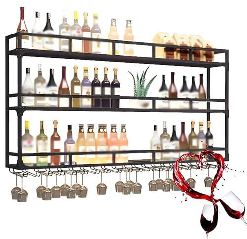ICEMOB Étagère À Vin avec Lumière LED,À Trois Niveaux Métal Wine Bottle Casier,Casier À Vin Mural,Rangement Bouteille pour Cuisine,Cave, Maison,Créativité Meuble Bar,Noir,180CM