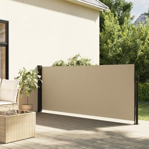 Homgoday Auvent Latéral Rétractable Beige 120x600 cm, Protection de l'intimité et Vent, Paravent Store Clôture de Jardin, Extensible Brise Vue pour Extérieur Balcon Terrasse A