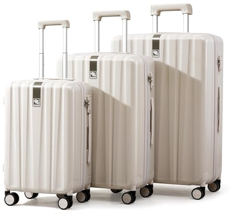 Hanke Koffer Hartschalenkoffer mit Rollen Handgepäck Rollkoffer, elfenbeinweiß, 3-teiliges Set (50,8 cm/61 cm/73,7 cm), Handgepäck
