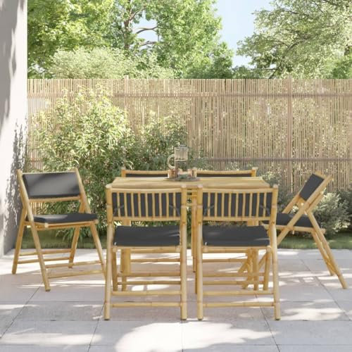 Lauuoeriau Furniture Item home 6-teilige faltbare Bistrostühle mit dunkelgrauen Kissen, Bambus-Möbel