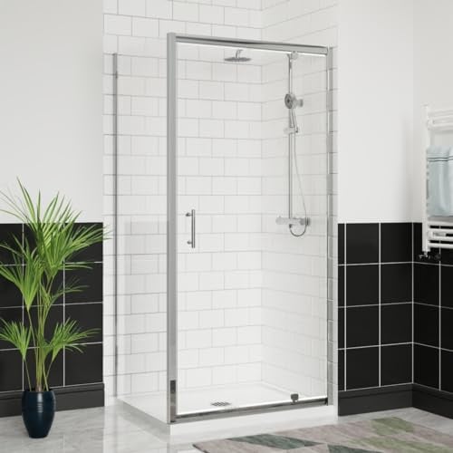 Aquariss Chrome 900x1000mm Pivot Shower Door Enclosure with Side Panel | Reversible, Aluminum Profile, Tempered Easy Clean Glass, Zinc Alloy Hinge, Seal Strips, White Shower Tray and Waste