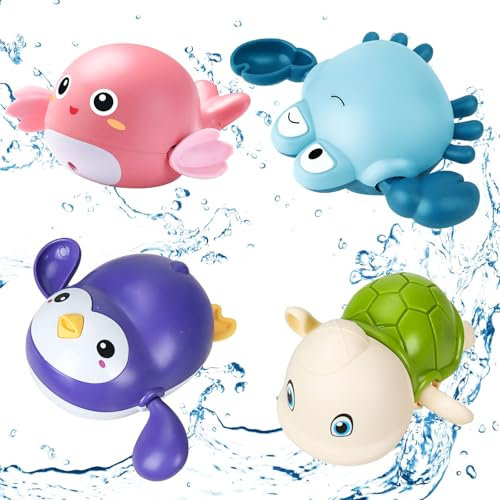 Sinwind 4 Stück Baby Badewannenspielzeug, Badespielzeug Baby ab 1 Jahr, Tiermuster, ABS-Material, 9 cm x 5.5 cm x 1 cm, Unisex, Badewanne Pool Spielzeug für Kinder