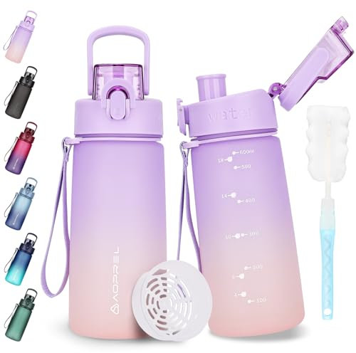 AOPREL Trinkflasche 600ml, Wasserflasche BPA-Frei aus Tritan, Sport Trinkflasche Auslaufsicher 600ml Flasche für Fitness, Wandern, Camping, Schule und Büro