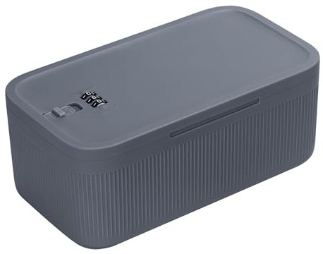 Lockable Storage Box,Small Medicine Lock Box,Food Lockbox,Medical Pill Bag Organizer,Refrigerator Snack Case Bin Container,Locked Cell Phone Jail,Personal Item Safe for Gift,Office,Travel (Navy)