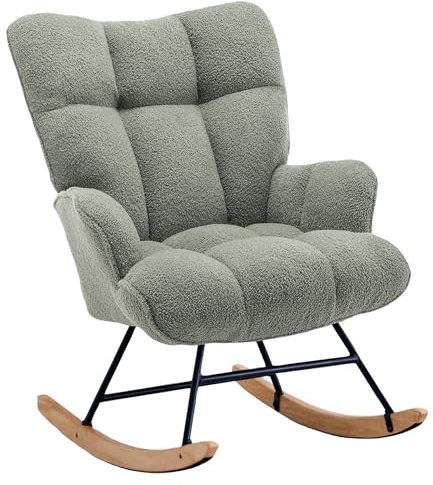 XH.Easy Go Schaukelstuhl Stillsessel Schaukelsessel mit Armlehnen Gepolsterter Schwingsessel Stillstuhl Sessel Relaxsessel für Wohnzimmer Schlafzimmer Babyzimmer, Bis 136kg Belastbar, Grün