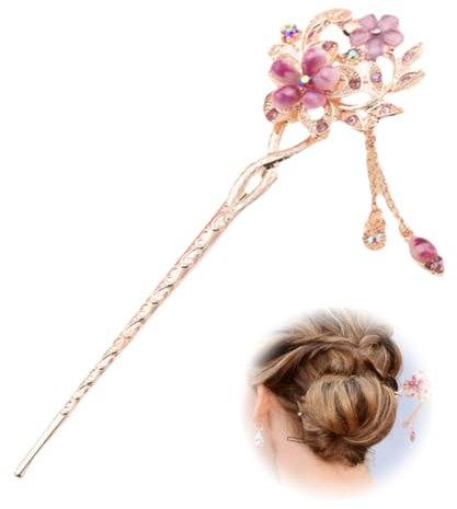 Baguettes à cheveux vintage avec fleurs opales - Décoration chinoise - Ancienne pince à cheveux Barrette à cheveux rétro pour femme et fille-Violet