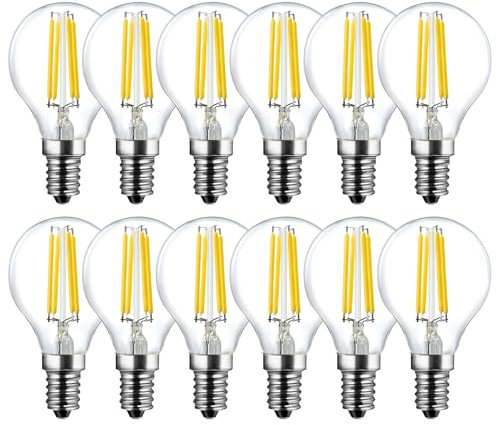 BRIMAX 12 Stück E14 LED Dimmbare Glühbirnen, 2700K Warmweiss, 6W=60 Watt, 600 Lumen, AC220-240V, G45 Kleine Klar Glass Filament Leuchtmittel für Deckenlampen, Wandlampen, Kronleuchter, Tischlampen