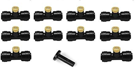 200-teiliges Sprühdüsen-Set aus Messing, 0,3-mm-Öffnung, Niederdruck-Zerstäuber-Sprühgerät mit 200 1/4-Zoll-T-Stücken mit Rutschverriegelung und 20 x Stecker, für Sprühkühlsystem auf der Terrasse im