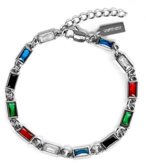 Buntes Edelstein Tennis Armband für Herren mit bunten Edelsteinen in Silber oder Gold - Streetwear Iced Out Zirkonia Armband Multicolor aus Edelstahl und 18K Gold - Wasserfestes Armband (Silber)