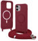 Bigcousin Coque Magnétique pour iPhone 12 avec Cordon,[Compatible avec MagSafe],Silicone avec Collier Case Portable Cover,Réglable Collier Lanyard Case,Rouge
