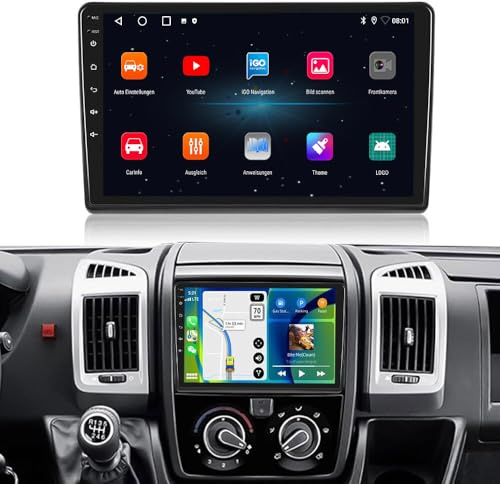 9 Zoll HD Auto Car Radio Autospieler GPS Navigation Carplay/Android Radio Autoradio, Ersatz für FIAT Ducato III 3 carado Bus Kasten 250 X250 X251 290 290X/E-Ducato Maxi Van L3H2/ 140 Multijet L4H2