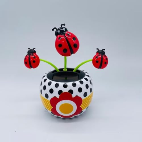 Solar Powered Ladybird Toy, Solar Swinging Flip Flap Flower Animated Bobblehead Dancer Toy, Car Windowsill Decoration Desktop Solar Dancing Ornament, Solar Dancer Figure Bobbleheads Car Decoration