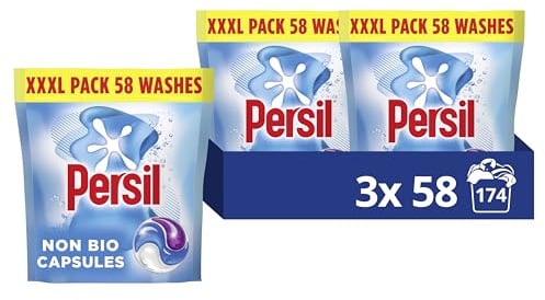 Persil Non Bio laundry capsules gentle next to sensitive skin 3 in 1 Washing Capsules for outstanding stain removal in quick & cold washes 58 washes - case pack of 3