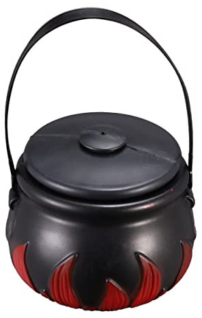 Halloween Black Cauldron Candy Holder with Lid Witches Pot for Lightweight and Portable Trick Treat Bucket for Snacks and Halloween Decorations