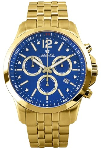 LOUIS XVI Athos le Grand 2.0 3501 - Ø 48 mm - Herren Uhr - Wasserdicht - Armband Gold - Zifferblatt Blau mit Diamanten - Kaliber Ronda Z60