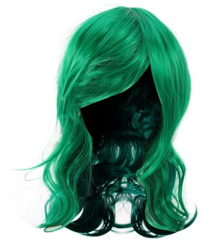 LRXIYODE Damen Lange Lockige Synthetische Perücke Grün Hitzebeständig Komfortabel Für Alltag Party Cosplay Halloween Stilvolle Hochtemperaturfaser Haarteil