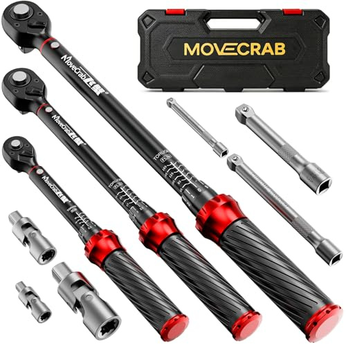 9pcs Click Torque Wrench Set, 1/4 3/8 1/2 Dual-Direction Adjustable | 4-20Ft.lb / 5-45Ft.lb / 15-165Ft.lb, CNC Machining Handle, Dual-Scales ±3% Accuracy for Bicycle Motorcycle Car
