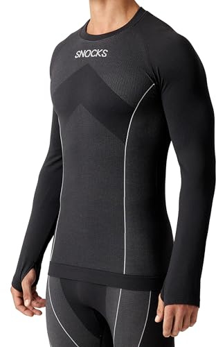 Snocks Thermo Unterhemd Herren - extra warm, enganliegend & schnelltrocknend, elastisch & atmungsaktiv - Gr. XL - Skiunterwäsche, Thermoshirt Herren Langarm - Schwarz