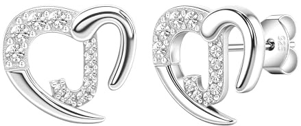 Casxyue Buchstaben Ohrringe Silber 925 Silber Ohrstecker Für Damen Mädchen Kinder Hypoallergen Cubic Zirkonia Ohrringe Weihnachten Geburtstag Geschenke (J)