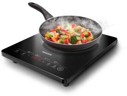 Philips Plaque à induction 3000, portable, écran tactile, 2000W | Plaque électrique portable avec 8 Niveaux de chauffe, 4 Programmes de cuisson, Arrêt automatique, App HomeID (HD5830/90)