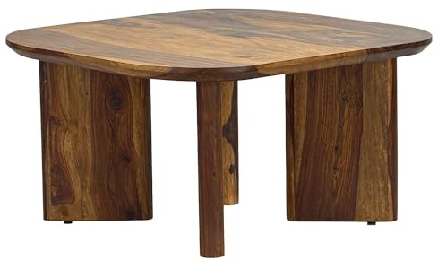 FineBuy Couchtisch 60x60x45 cm Sheesham Massivholz, Abgerundet | quadratischer Wohnzimmertisch mit weichen Kanten, Sofatisch aus Echtholz, handgefertigtes Unikat