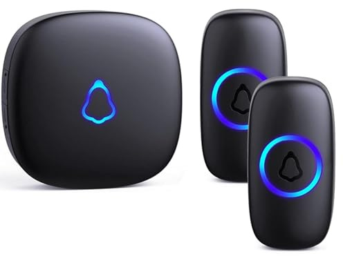 SECRUI Campanello Senza Fili da Esterno, Doorbell Wireless con 1 Ricevitore + 2 Pulsante, 58 Suonerie, 5 Livelli Volume 120 dB, LED, 300 m Lunga Portata per Casa,Appartamento Porta d’Ingresso, Nero