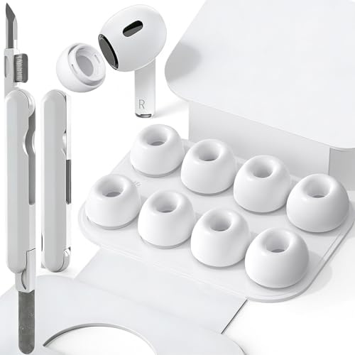 SIXFU Cuscinetti di gommini in 4 misure compatibili con AirPods Pro e AirPods Pro 2, con scatola portatile e kit di pulizia, foro per la riduzione del rumore(XS/S/M/L）