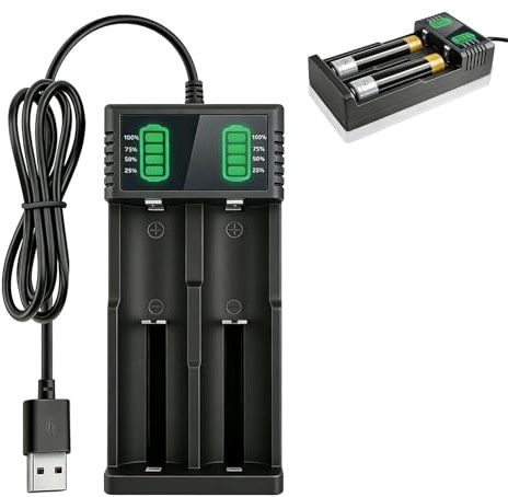 Dual 18650 Battery Charger 3.7V 3.6V Universal Intelligent USB Battery Charger for Li-ion Rechargeable Batteries 21700 18500 18490 18350 17670 17500 16340 14500 14650 26650 22650 with LCD Display