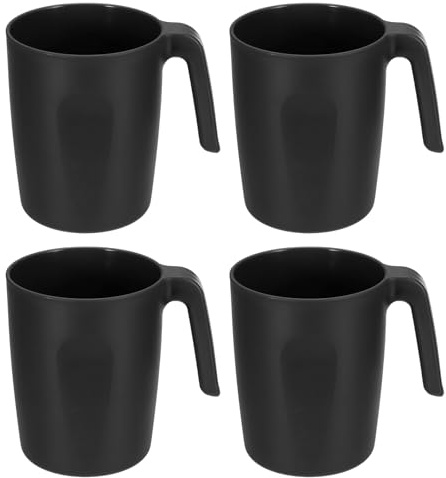 sourcing map 4Set 450ml Plastic Coffee Mugs with Handle,Black | Unbreakable Coffee Mugs,Reusable Microwave Dishwasher,Safe Drinking Cups for Tea,Milk,Juice,Kitchen Camping