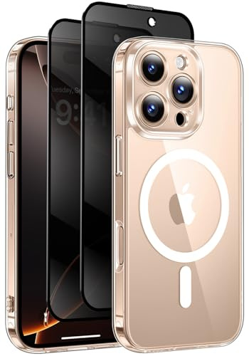 HeIssitot for iPhone 16 Pro Case, Privacy Screen Protectors X2, Clear | Compatible with MagSafe, Anti-Yellowing, Cameratection, Military-Grade Protection, Slim Shockproof Phone Cover