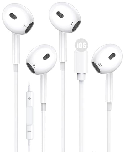 2 Pack Earphones for iPhone, In-Ear Headphones for iPhone HiFi Stereo Noise Isolating Built-in Microphone & Volume Control with Phone 14/14 Plus/12 Pro/13 Pro Max/11 Pro/X/7/8/XS - White