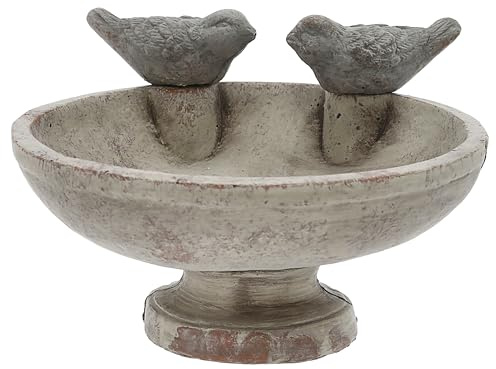 Vogeltränke mit Zwei Vögeln | Zement 25x14x21,7cm | Wasserbecken Vogelbad Vogelbecken | Gartendekoration zum füttern und tränken | Wasserstelle wetterfest