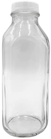 The Dairy Shoppe 1 Qt Glass Milk Bottle with Cap, Made in Usa, Square Style with Cap