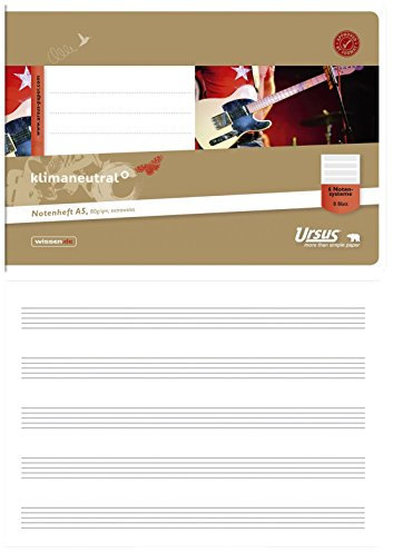 Ursus Basic 040508006 Musikheft A5 quer 8 Blatt 80g/qm 6 Notensysteme